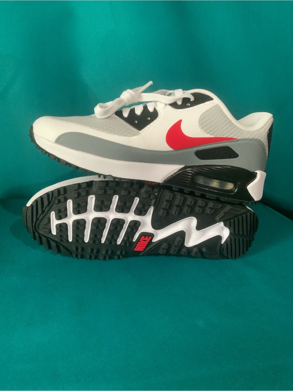 NIKE AIR MAX, 90 G GOLF SHOES, BREATHABLE MESH TOE BOX, W/SIGNATURE RED SWOOSH
